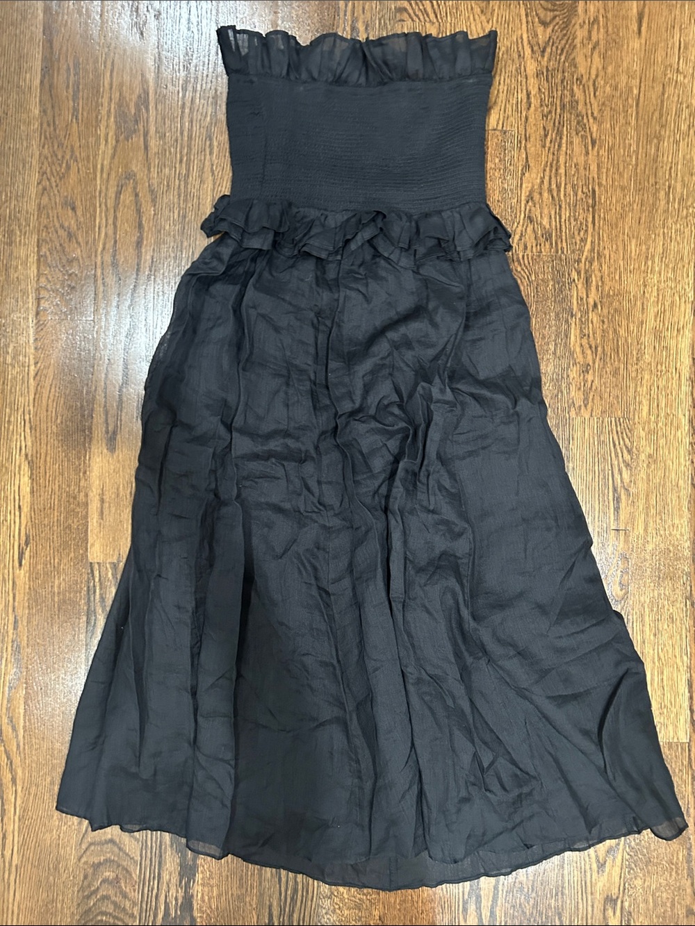J.Crew Black Smocked Waist Ruffle Midi Skirt